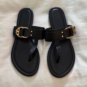 Tory Burch Black Sandals with Gold Buckle